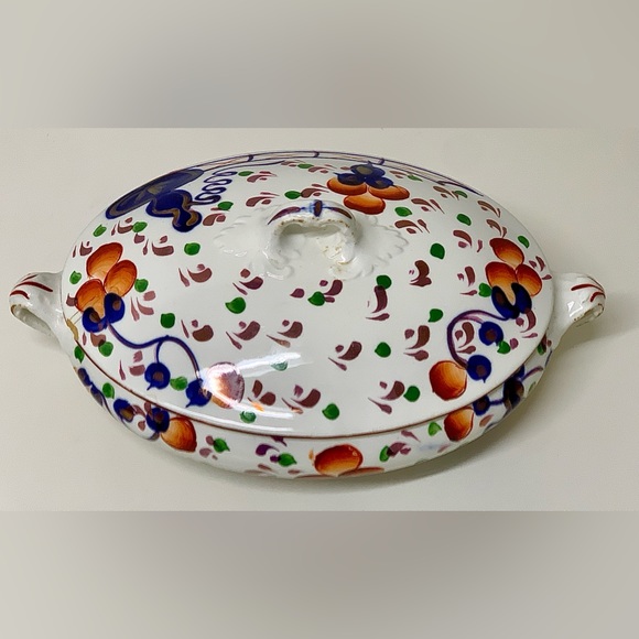19th Century Antique Gaudy Welsh Oyster Pattern Allertons Marked Lidded Tureen - Picture 2 of 16